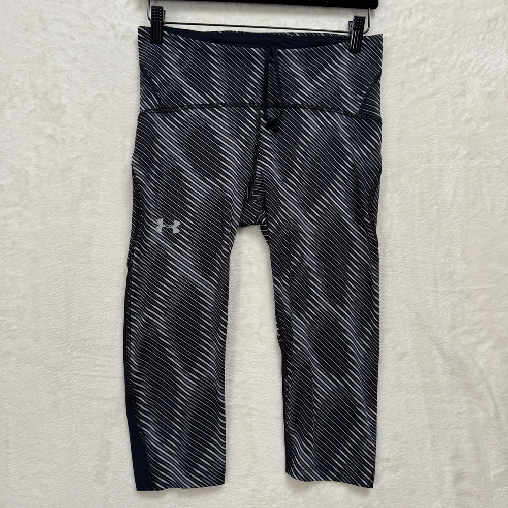 Under Armour Leggings Womens M Black HeatGear Capri Compression Stripe